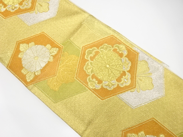 JAPANESE KIMONO / ANTIQUE FUKURO OBI / SILK / WOVEN KIKU